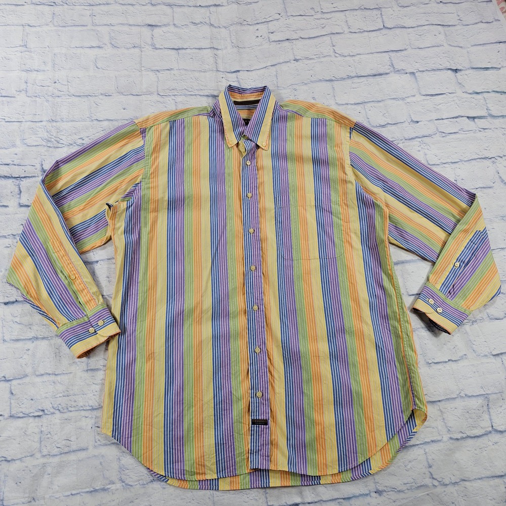 Robert Talbott Button Down Mens L Multicolor Striped Cotton Long Sleeve Shirt